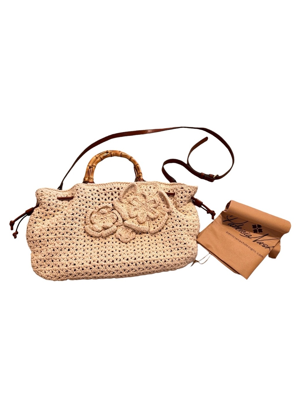 Patricia Nash Cantinella Crochet Bag Large Satchel Natural Ivory Floral Applique